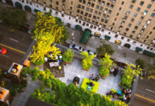 top down view of patio in city