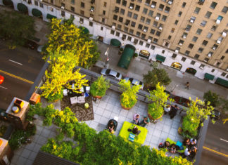 top down view of patio in city