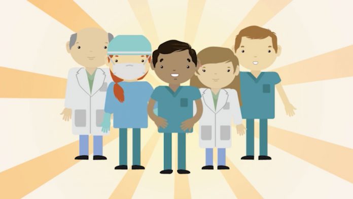 Illustration of five medical professionals.