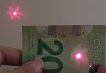 Light diffraction 20 dollar bill
