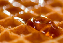 Maple syrup on a waffle