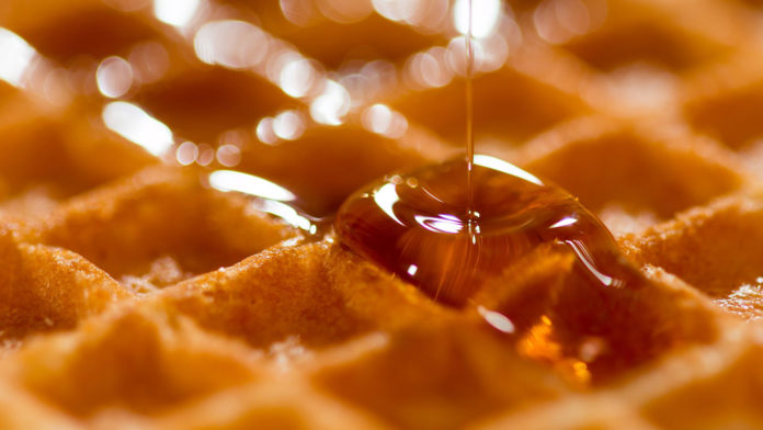 Maple syrup on a waffle