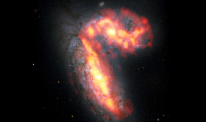 Orange galaxies in outer space.