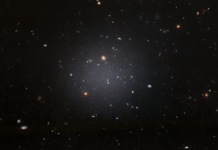 An image from the Hubble Space Telescope showing an unusual galaxy which does not appear to contain any dark matter.